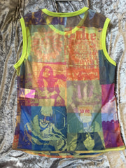 Marccain Vest featuring vibrant fashion magazine style print on translucent fabric, perfect for a stylish statement.