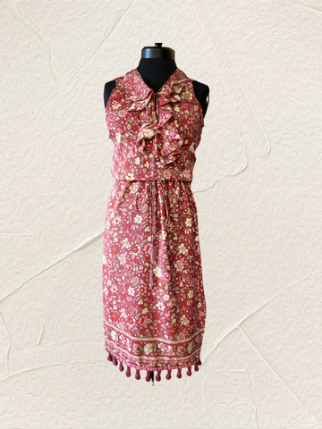 Burgundy Plenty Posies Vest with ruffles and floral pattern, perfect for stylish outfit combinations.