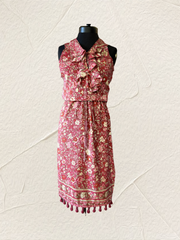 Burgundy Plenty Posies Vest with ruffles and floral pattern, perfect for stylish outfit combinations.