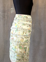Marccain silk skirt with layered design and floral patterns, showcasing luxury and style for an elegant outfit.