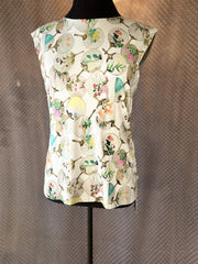 Marccain Oriented Fan Print Blouse featuring colorful fan and floral patterns on breathable fabric.
