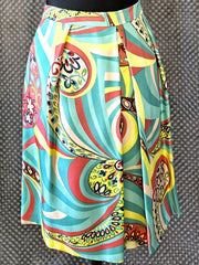Seventy Abstract print skirt in vibrant colors with A-line cut, made of 100% silk for luxurious style.