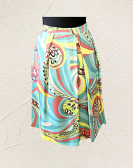 Seventy Abstract print skirt in bright colors, featuring an A-line cut and luxurious silk fabric for a stylish look.
