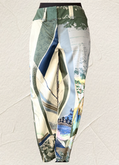 Save the Queen pants featuring a stunning water town print and flattering pencil cut for a stylish look.