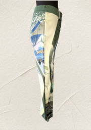 Save the Queen pants with a stunning water town design and flattering pencil cut, perfect for stylish outfits.