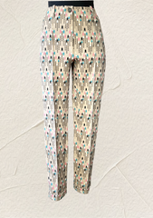 Marccain beige pants with a chic puzzle-style pattern, perfect for stylish and comfortable wear in any occasion.
