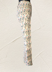Marccain beige pants with a chic puzzle-style pattern, designed for comfort and a flattering slim fit.