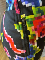 Close-up of Marccain Nonograms Pattern Skirt showcasing colorful pixelated design and side zipper detail.