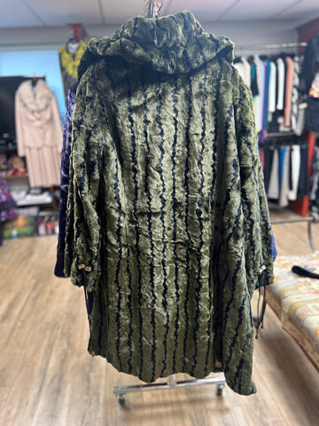 Green Stripped Faux Fur Coat