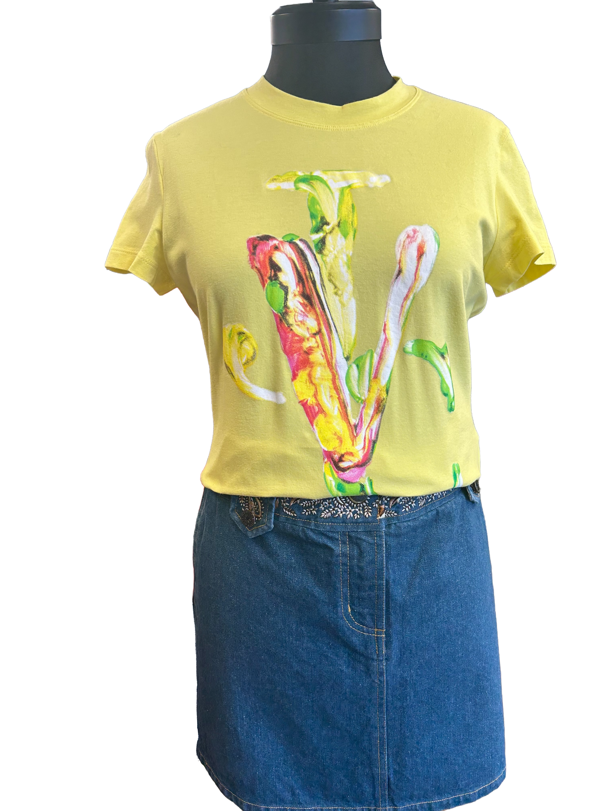 Versace Yellow T-Shirt featuring an intricate flower design, perfect for spring and summer styling.