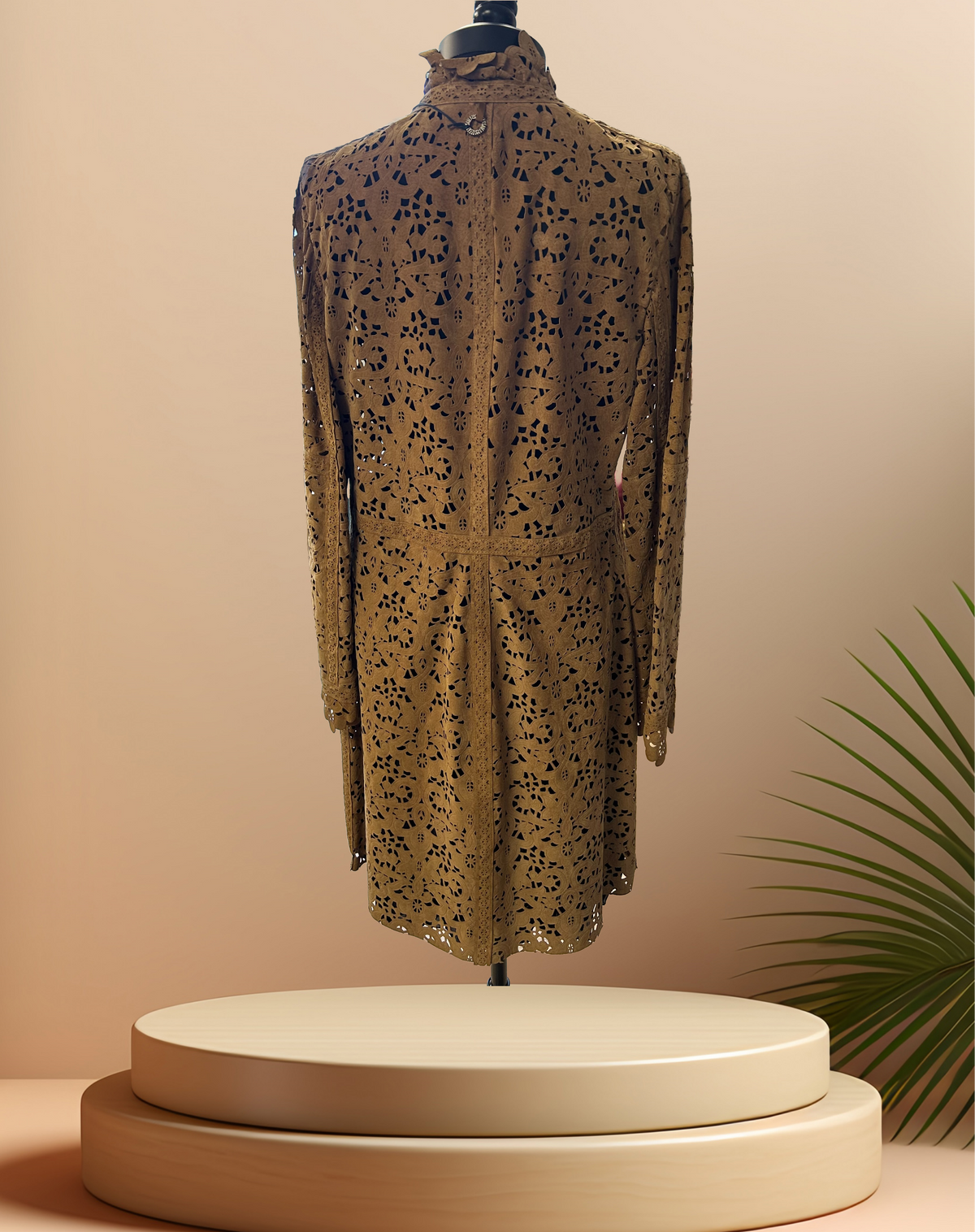 Save the Queen Hollow Carving Leather Coat showcasing intricate design, perfect for spring fashion, ideal for casual or formal wear.