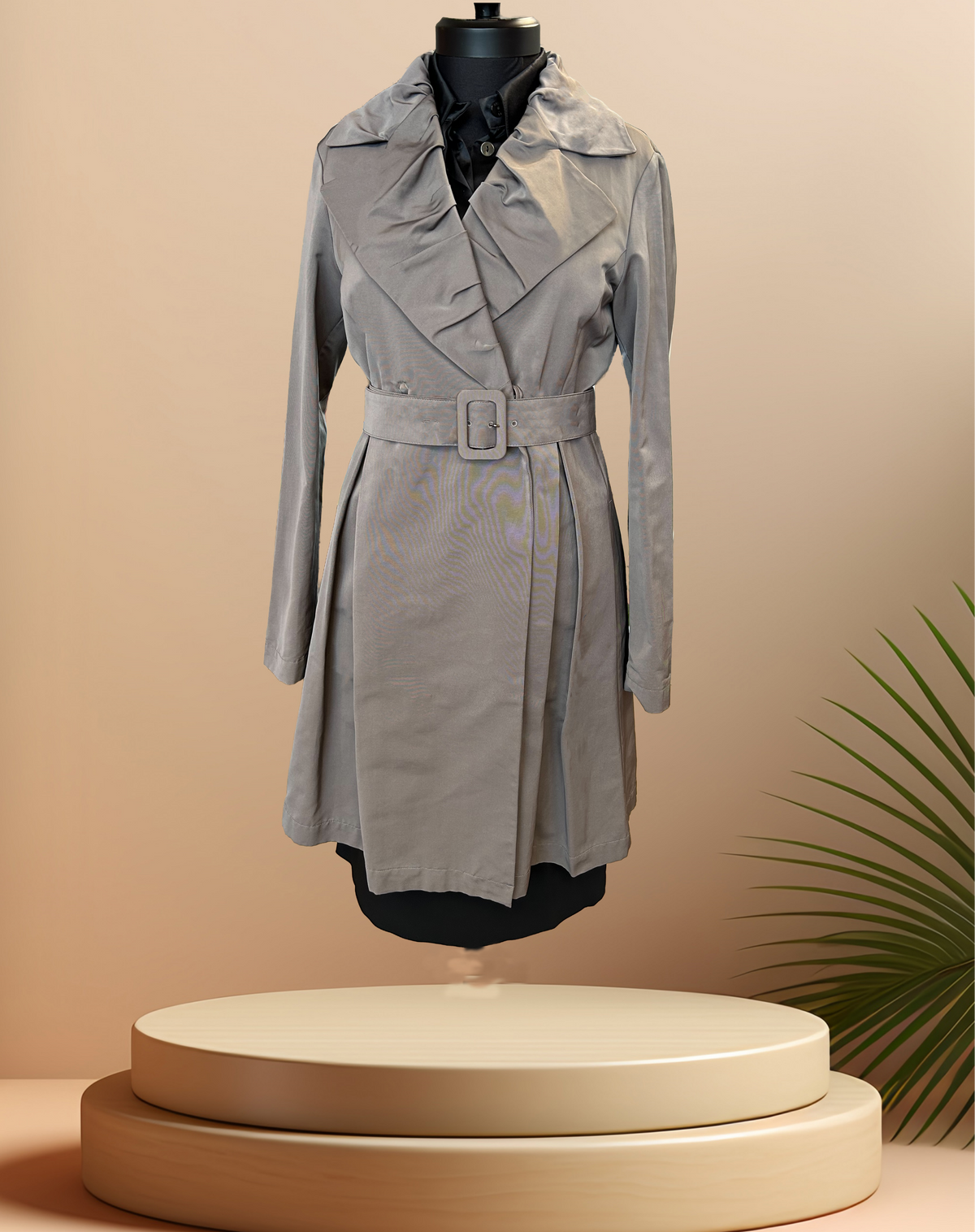Pennyblack Gray Coat with ruffled collar, showcasing style and elegance for spring weather.