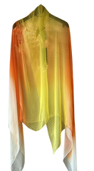 Laurel Long Scarf in sunset gradient hues of orange to yellow, made from luxurious silk, perfect for summer outfits.