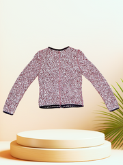 Marccain Spring Jacket featuring blue and red threads, perfect for a stylish spring wardrobe, displayed against a soft background.