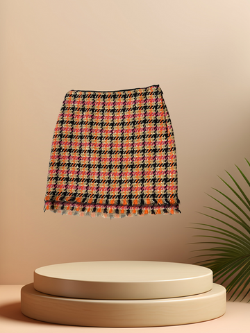 Marccain orange tartan A-line skirt, showcasing vibrant colors and a stylish design, ideal for chic outfits.
