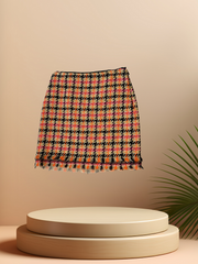 Marccain orange tartan A-line skirt, showcasing vibrant colors and a stylish design, ideal for chic outfits.