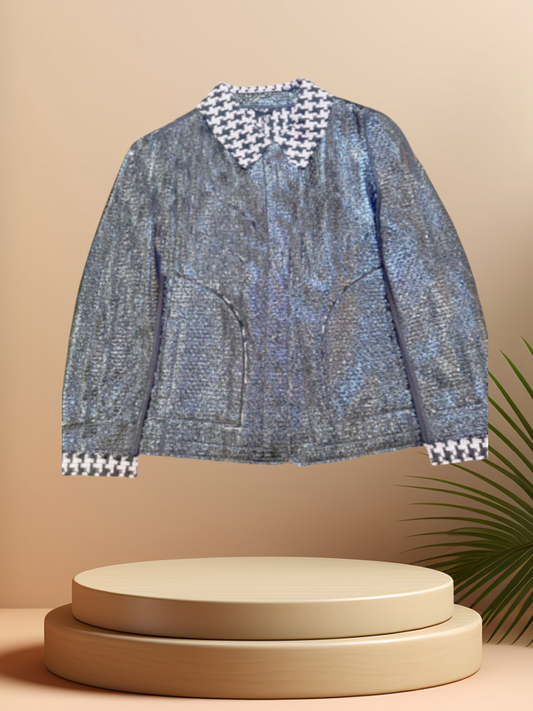 Marccain Reversible Jacket featuring black leather look and Houndstooth details, stylish and versatile fashion piece.