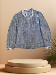 Marccain Reversible Jacket featuring black leather look and Houndstooth details, stylish and versatile fashion piece.