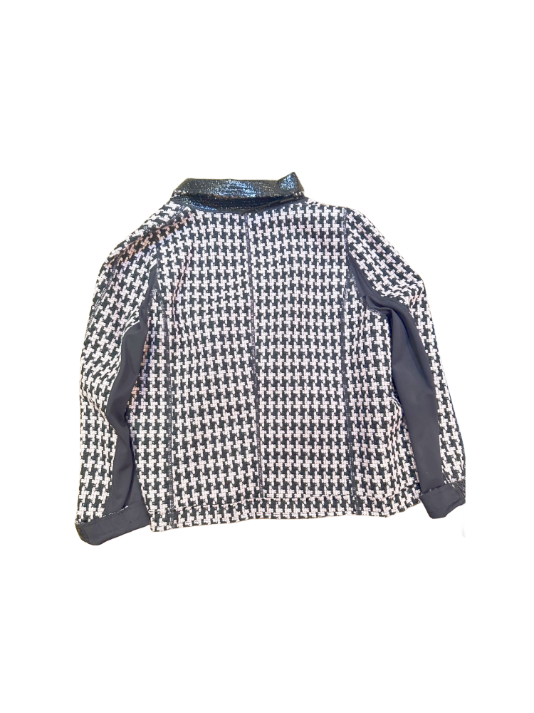Marccain Reversible Jacket featuring Houndstooth pattern and black leather look, stylish and versatile for fashion lovers.