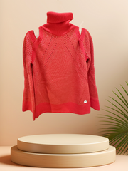 Fashionable Versace sweater in bold red with gold accents, showcasing a sophisticated design and quality materials.