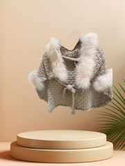 Tricot Chic Shawl featuring wool and fur, lightweight and warm, perfect for layering and unique styling.