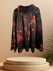 Cavalli Class Flower Pattern Lace Skirt in black with red floral design, displayed elegantly on a pedestal.