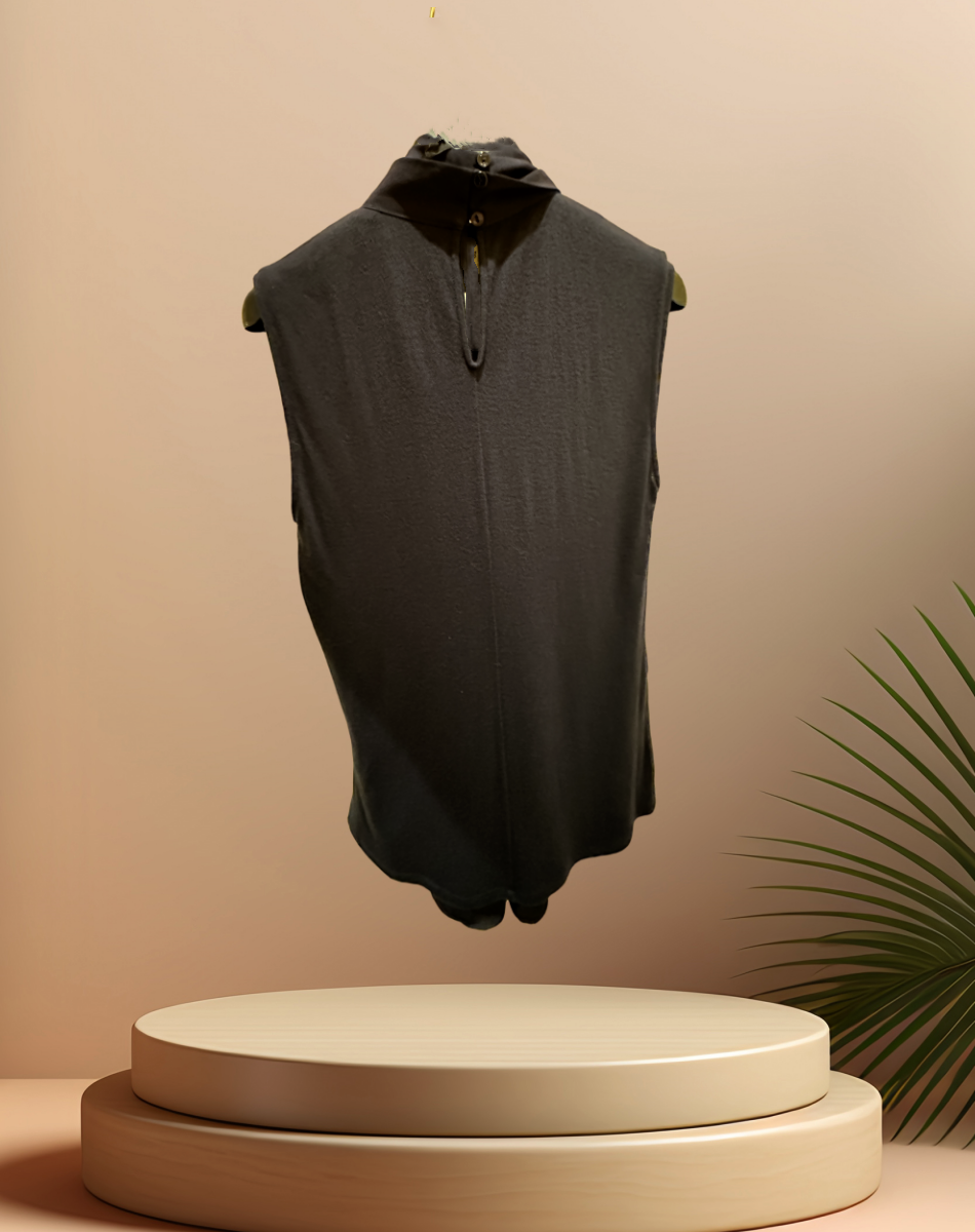 Seventy Blouse in Navy Blue, 70% Viscose and 30% Lana Wool, showcased on display.