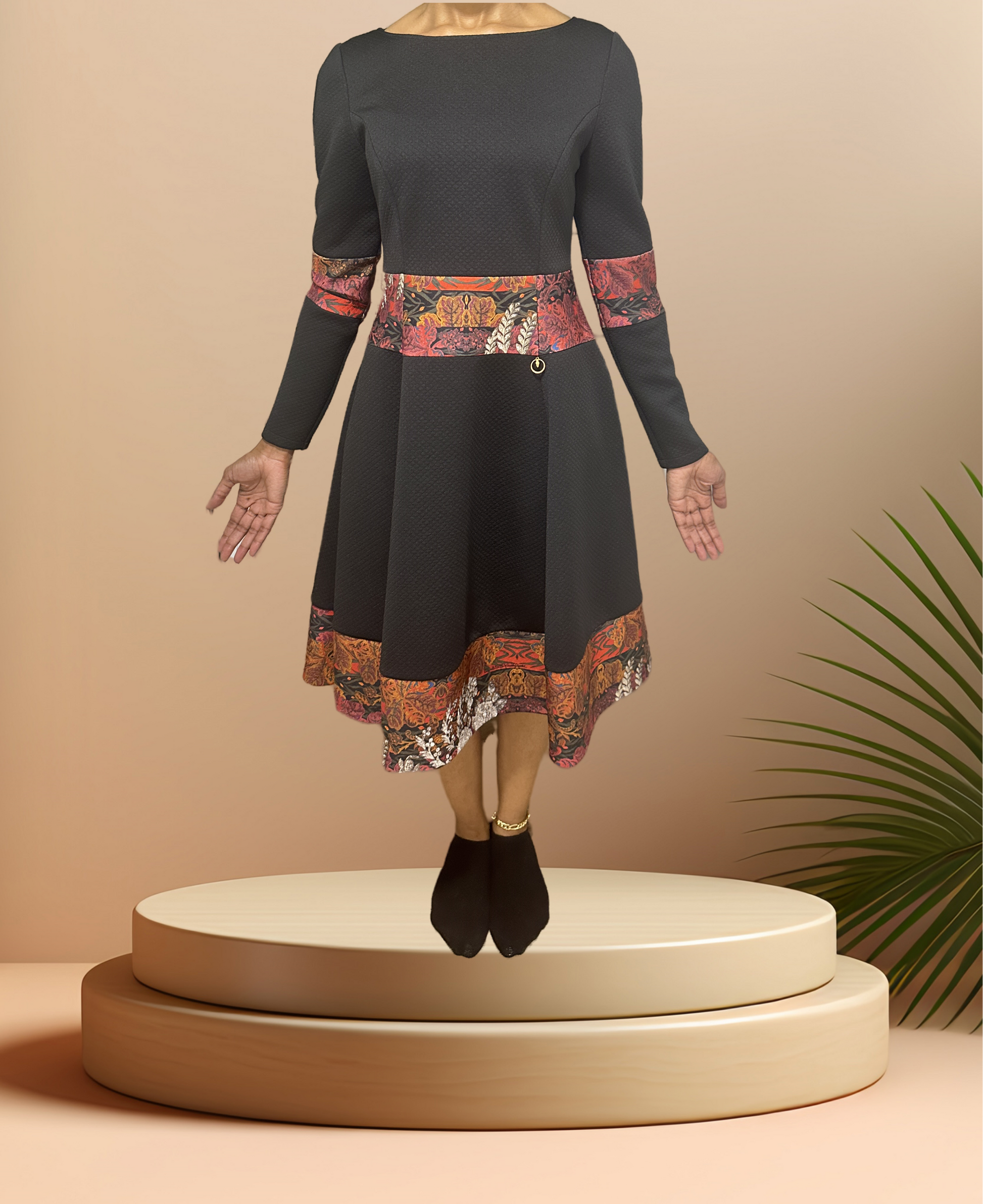 Cavalli Class black dress with elegant totem details on the waist and sleeves, perfect for special occasions.