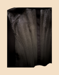 Marccain black jacket with unique zig zag pattern, zip closure, stylish rock-inspired design.