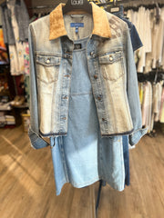 Escada denim dress with sleeveless vest style, showcasing a flattering A-line cut in high-quality cotton fabric.