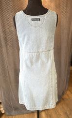 Back view of Escada Denim Dress showcasing its sleeveless vest style and flattering A-line shape in high-quality cotton.