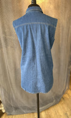 Back view of Karl Lagerfeld Denim Vest, showcasing quality denim and classic design.
