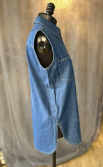 Karl Lagerfeld Denim Vest displayed on a mannequin, featuring a stylish side view and high-quality denim fabric.