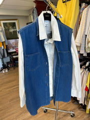 Karl Lagerfeld denim vest displayed with a white shirt, perfect for elevating your style with a chic and timeless look.