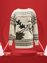 Laurel Christmas Sweater featuring festive reindeer design, made of warm materials for cozy holiday style.