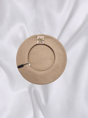 Beige wool beret with intricate insect beading, measuring 28cm in diameter. Perfect for warmth and style.