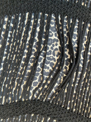 Close-up of Marccain 2 Pieces Leopard Print Dress showcasing knitted outer layer and leopard print lining.