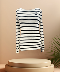 Marccain B&W Stripped Knitted Blouse with heart detail, elegant and versatile for any wardrobe.