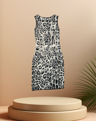Marccain Floral Leopard Print Wool Dress on display, featuring a sophisticated leopard print design and flattering fit.