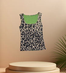 Marccain leopard print tank top showcasing trendy design and bold style, perfect for Fall 2024 fashion.
