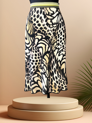 Marccain Leopard Skirt with vivid leopard print on a display, showcasing sophistication and style.