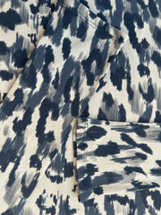 Close-up of Marccain Silk Leopard Print Shirt in elegant blue and white pattern, showcasing its luxurious silk texture.