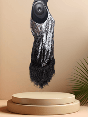 Michael Kors Sequins Feather Dress featuring dazzling sequins and elegant feather details, perfect for special occasions.