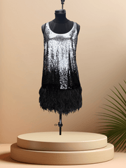 Michael Kors Sequins Feather Dress with dazzling sequins and feather details displayed on a mannequin.