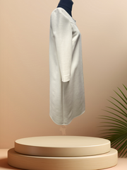 Side view of the Seventy White Dress on a mannequin, showcasing its elegant A-line cut and pure white fabric.