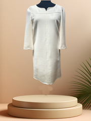 Elegant Seventy White Dress on display, showcasing a classic A-line cut, perfect for formal occasions.