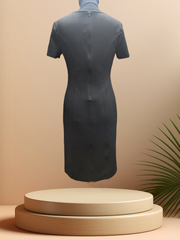 Back view of the elegant St John Black Dress, crafted for a classic body fit, perfect for dinner parties.