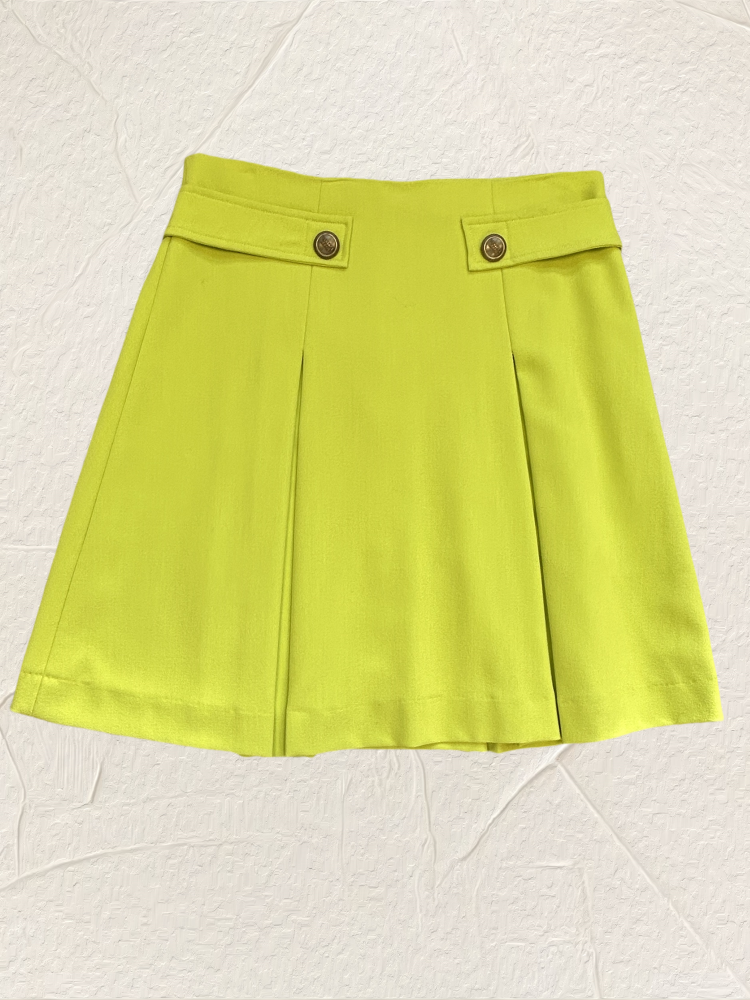 Versace florescent green skirt with A-line cut and button details, perfect for trendy outfits.