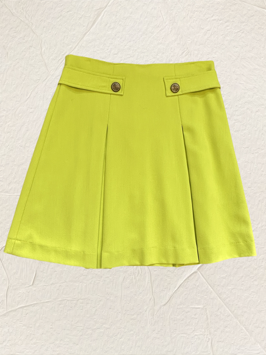 Versace florescent green skirt with A-line cut and button details, perfect for trendy outfits.
