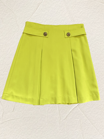 Versace florescent green skirt with A-line cut and button details, perfect for trendy outfits.